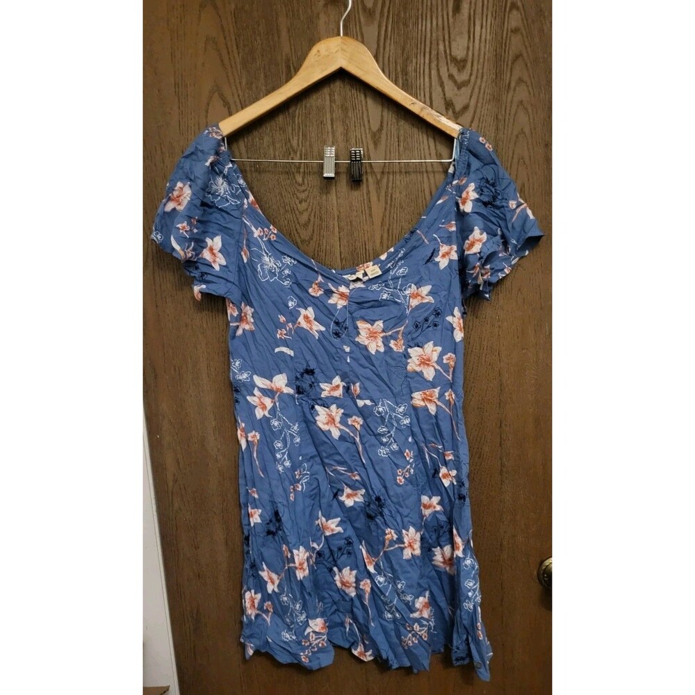 Roxy Womens Shoulder Shimmy Sweetheart Blue Floral Print Mini Dress Size XL